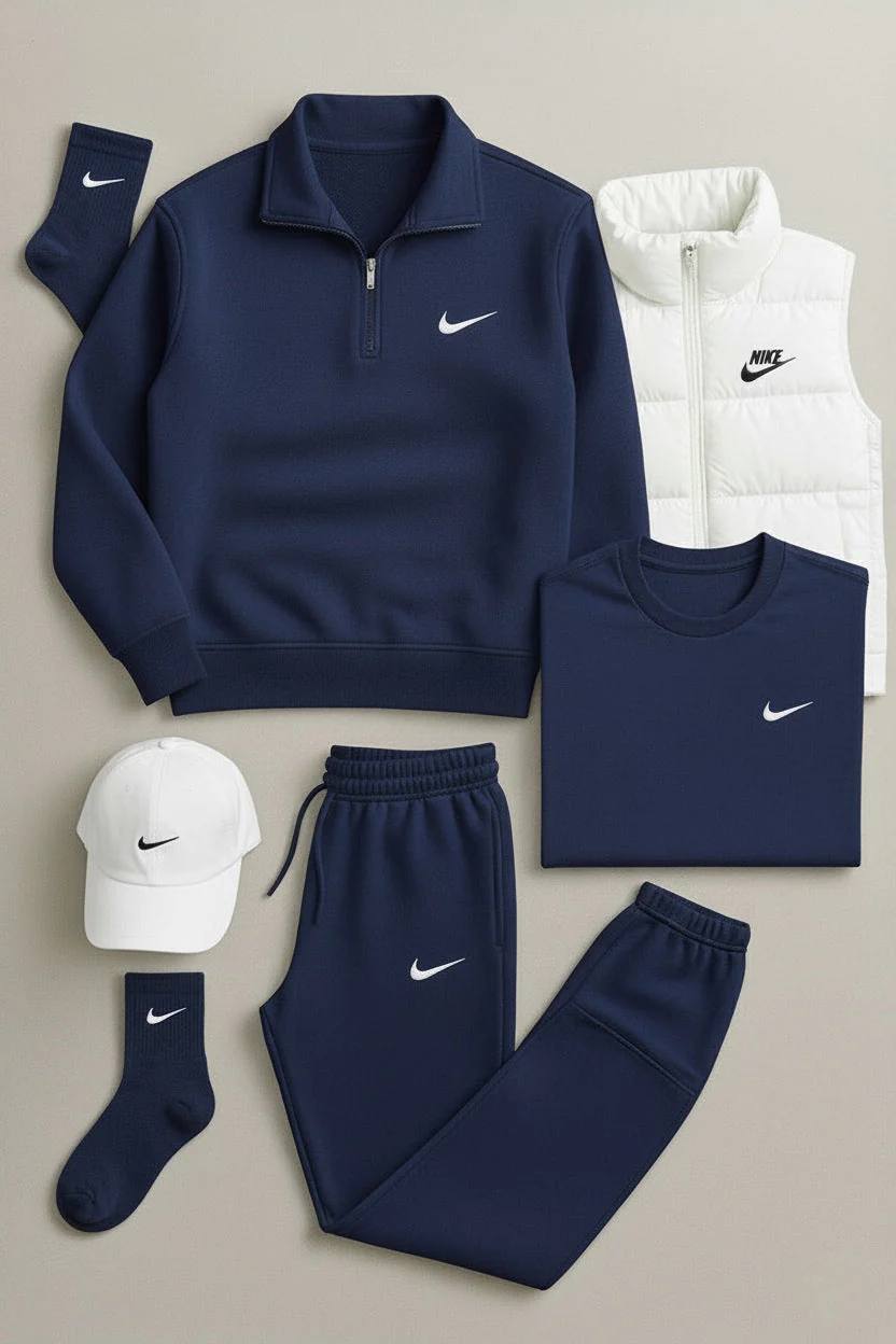 NK™ Winter Set – Fleece Tracksuit + Logo T-Shirt + Winter Puffer Jacket