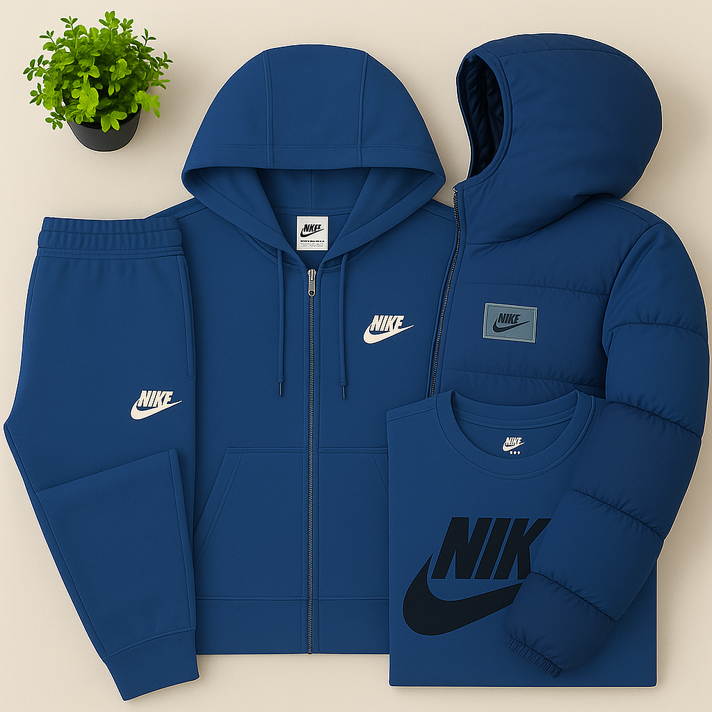NK™ Men’s Complete Set – Fleece Tracksuit + Logo T-Shirt + Winter Puffer Jacket